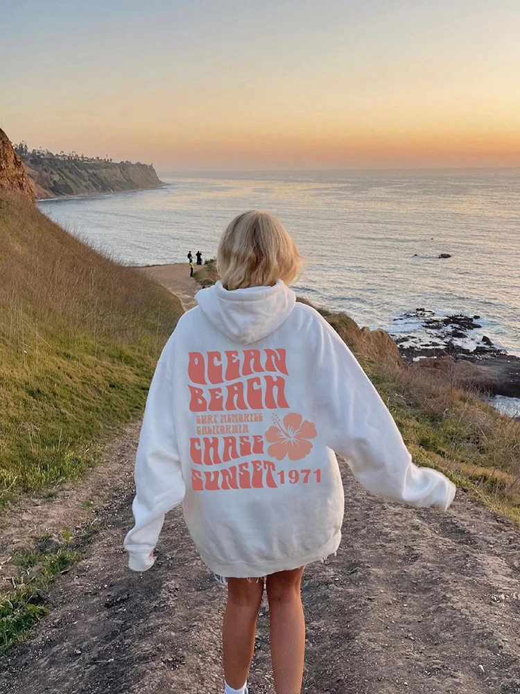 Ocean Beach Chase Sunset 1971 Letter Printed Long Sleeve Plus Size Hoodie Women Sweatshirts Harajuku Girl Casual Streetwear