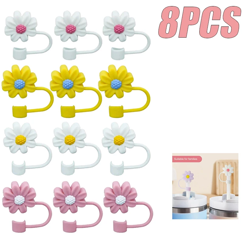 8 Stück Silikon Stroh kappe 8-10mm Trinkhalm Plug Stroh Abdeckung Kappe niedlichen Blume Cartoon