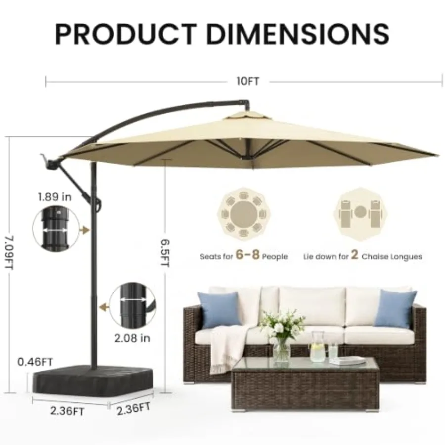 DoCred Cantilever Offset Patio Umbrella with Base Included