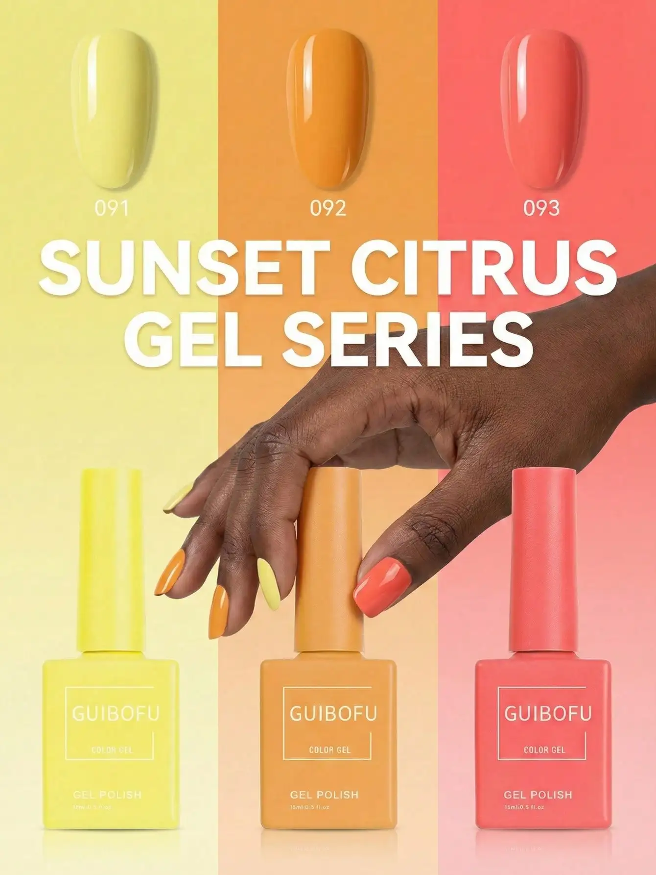 Lemon Yellow, Orange And Coral Red Gel Polish Set, 3 X 15ml Playful Bright Colors For DIY Nail Art