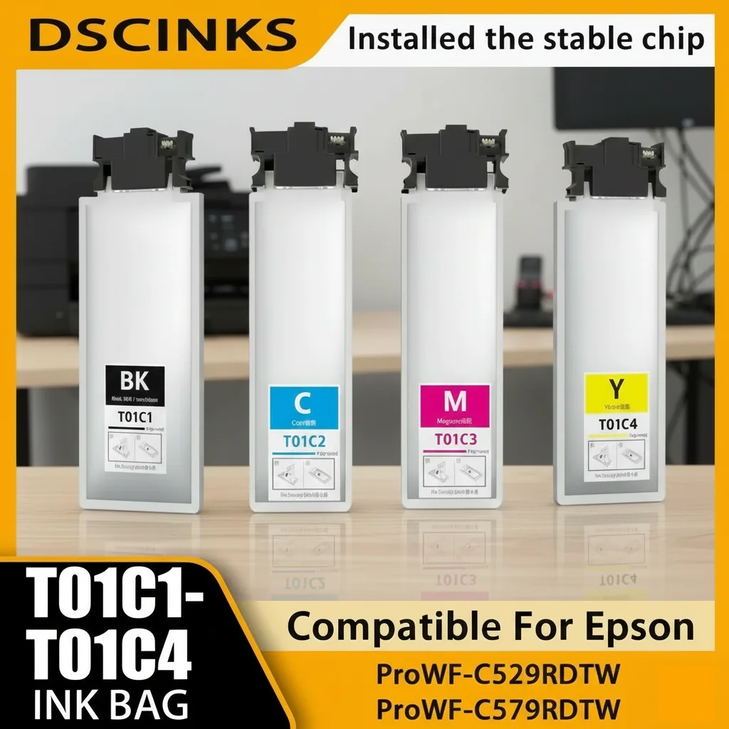 

T01C1 T01C2 T01C3 T01C4 Мешок для пигментных чернил T01C1-T01C4 для пигментных чернил для принтера Epson Workforce Pro WF-C529RDTW C579RDTWF с чипом