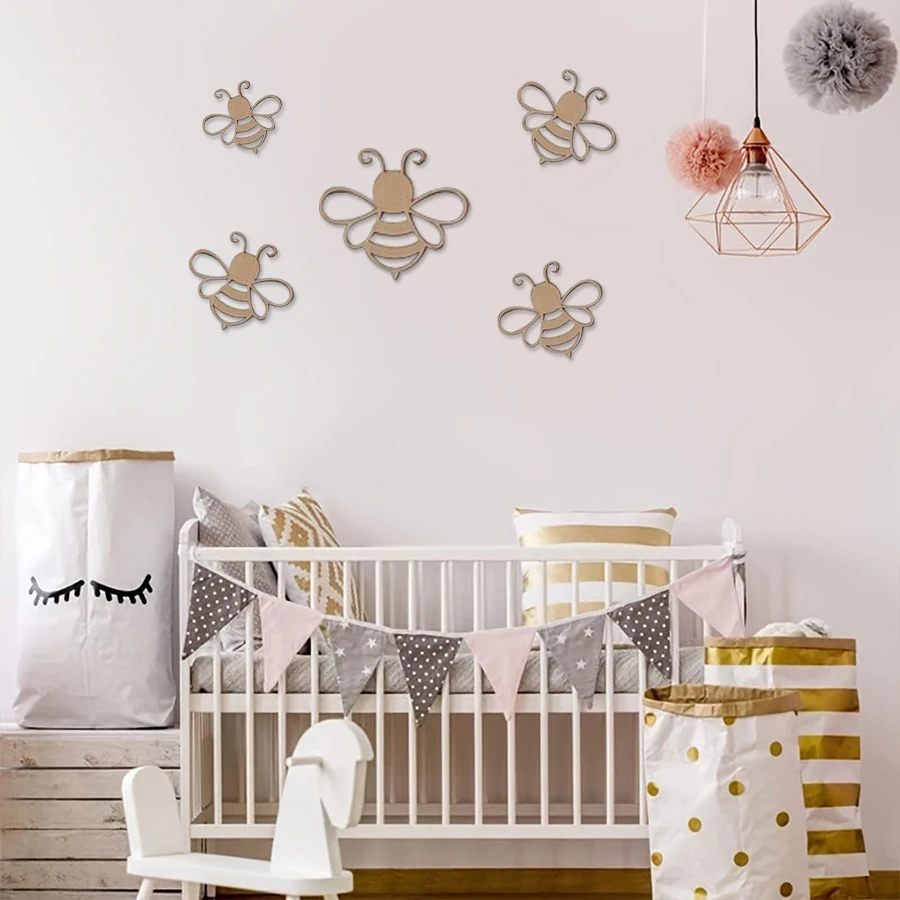 Ins Nordic Style Cute Bee Set - Suitable for Boys and Girls' Rooms, Offices, Dormitories, Christmas, Halloween, Thanksgiving - Irregular Shape, Bee Pattern, Anime-Themed Playful Art Decoration Style Home Wall Wooden Decoration - view 4