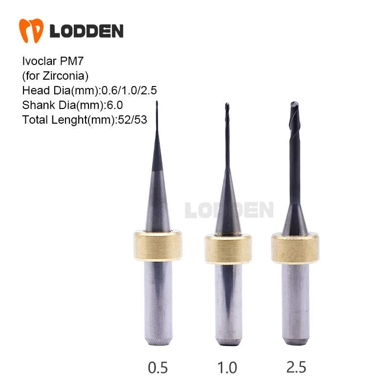 Ivoclar PM7 for Zirconia Milling Burs Dental Material Grinding Drills DC D6 *0.5/1.0/2.5 Milling Machine Tools