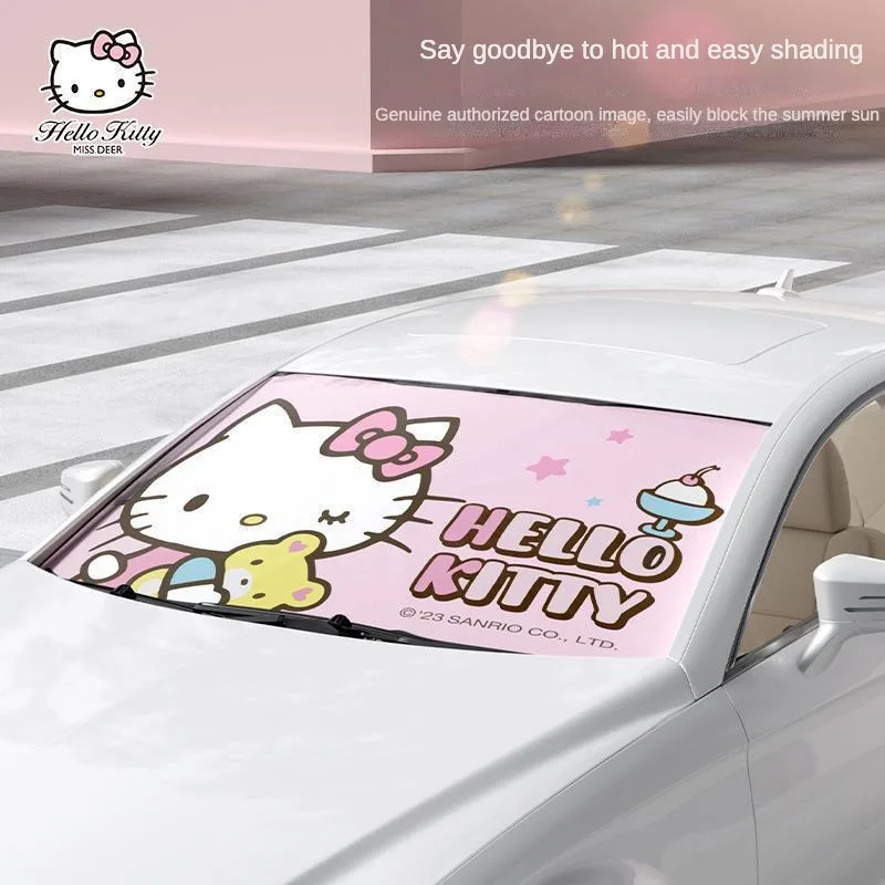 MINISO Sanrio Hello Kitty Car Ahead Windshield Sunshade Cartoon Cute Kuromi Melody Car Heat Shield Car Accessories Girl Gift