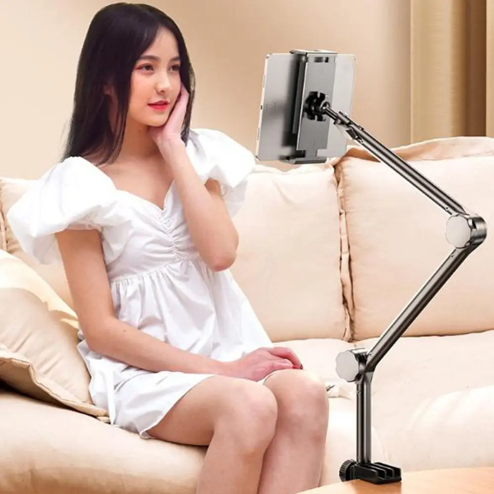 Carbon Steel Phone Tablet Holder 360° Rotating Foldable Pad Tablet Bracket Adjustable with Metal Arm Tablet Mount Stand Bed