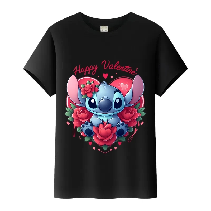 

Cute Disney Cartoon Stitch Love Print Women Tops Family Harajuku Girls Tshirt Loose Man Blouses Children Tees T-Shirt Boys Shirt