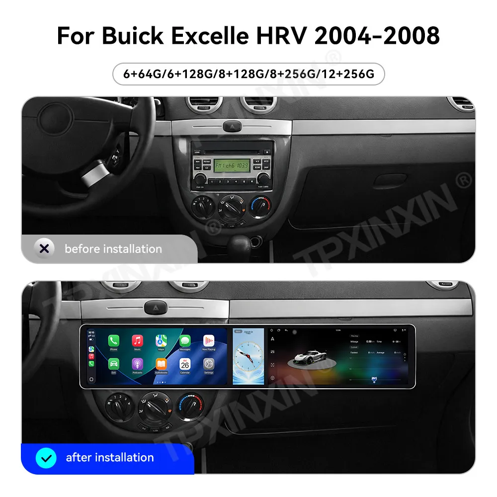 12.3+12.3 Inch Screen Car Radio For Buick Excelle HRV 2004-2008 Android Auto GPS Navigation Multimedia Stereo Receiver Head Unit
