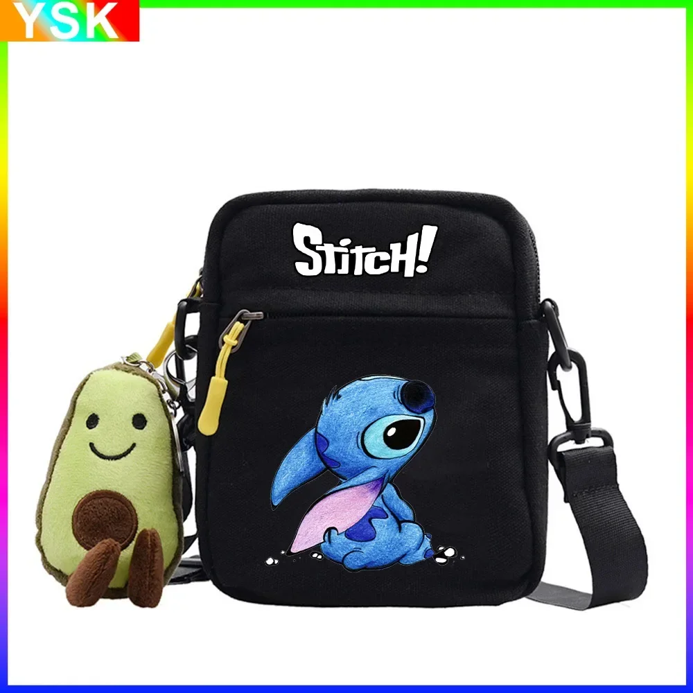 

MINISO Disney Stitch Printed Pattern ShoulderBag Colorful Canvas Crossbody Small Square Bag Animation Cartoon School Bag Mochila