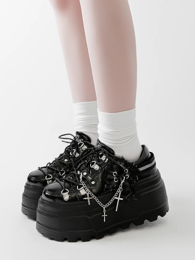 Original Yk2 Thick Soled Shoes Round Headed Spicy Girl Punk Style Sponge Cake Shoes Lolita Girls Single Shoes