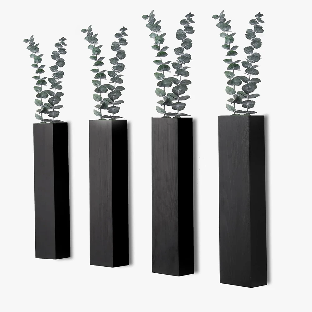 Light Luxury Style Black Wooden Wall-Mounted Dried Flower Vase for Indoor and Outdoor Use, Suitable for Living Room, Study, Coffee House, Dessert Shop, Wall Decoration Artwork