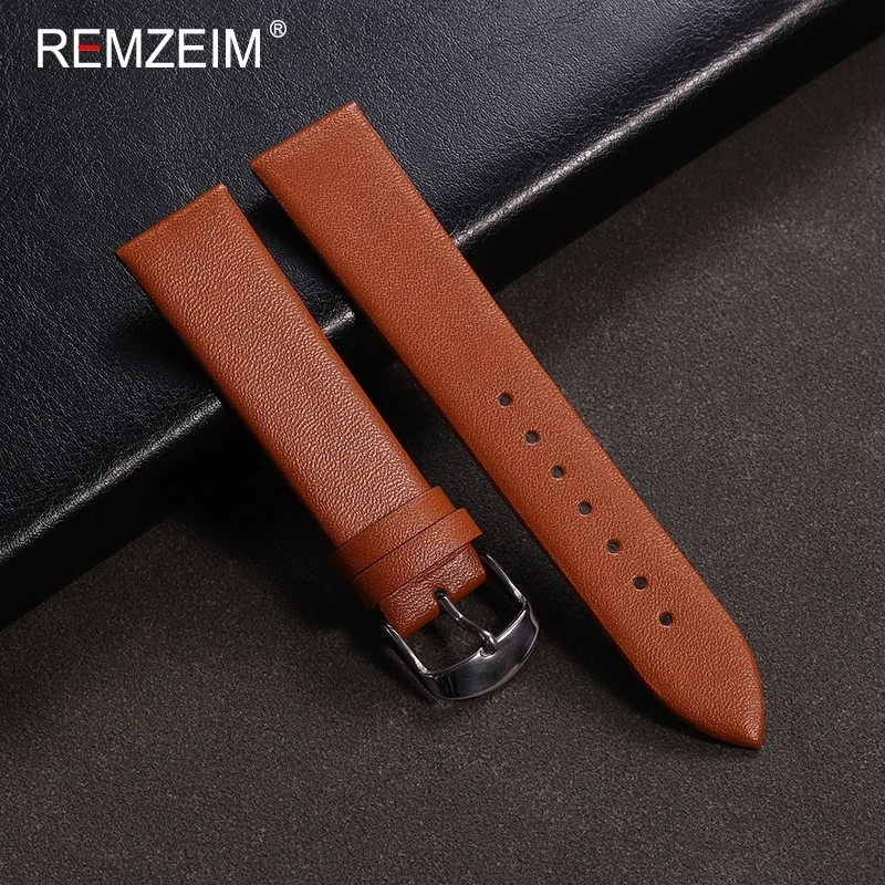 Ultra Thin Soft Calfskin Leather Watch Bracelet 14mm 16mm 18mm 20mm 22mm Men\'s and Women\'s Replacement Wristwatch Strap