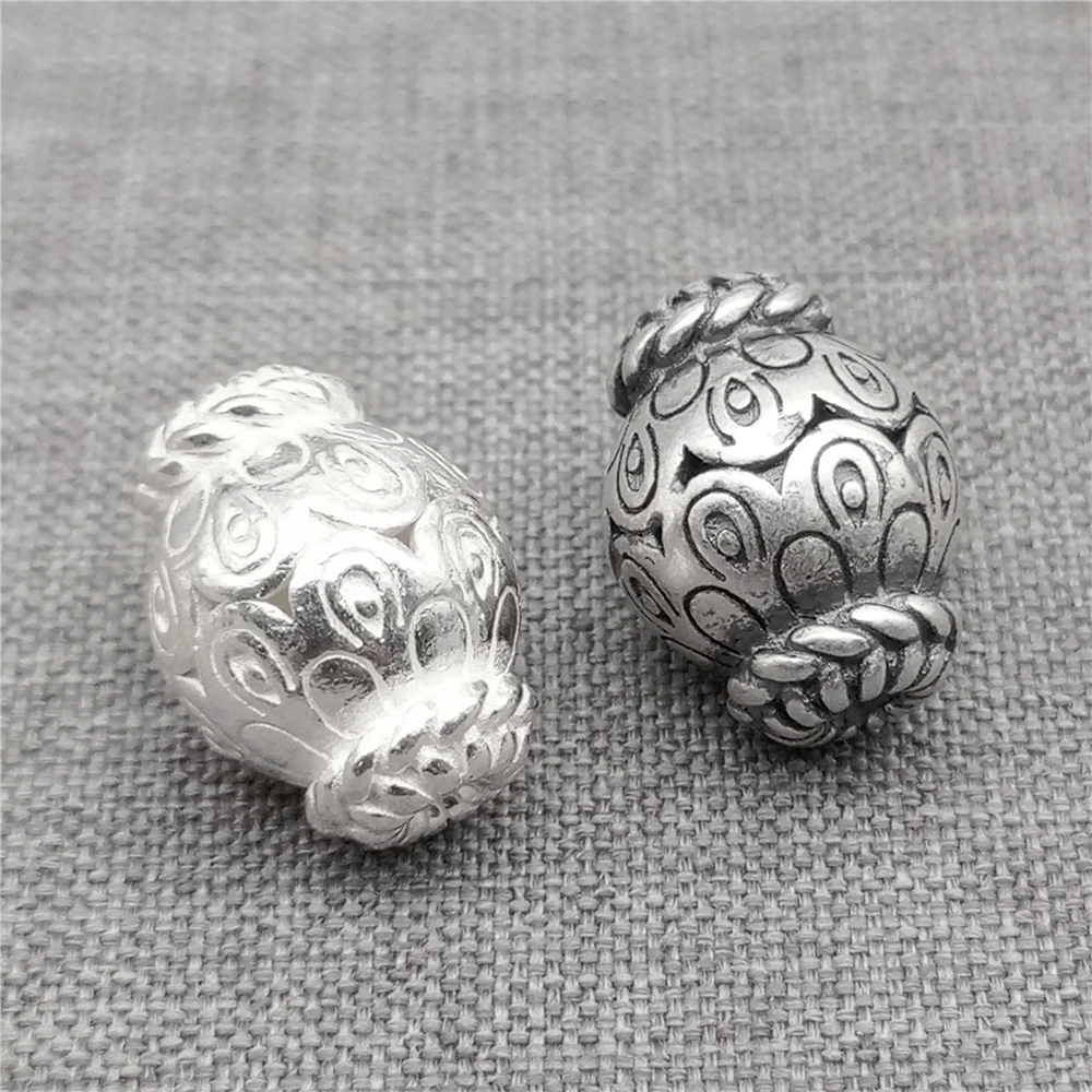 Sterling Silver Peacock Feather Bead 925 Silver Large Bicone Bead 14.5mm x 11.5mm