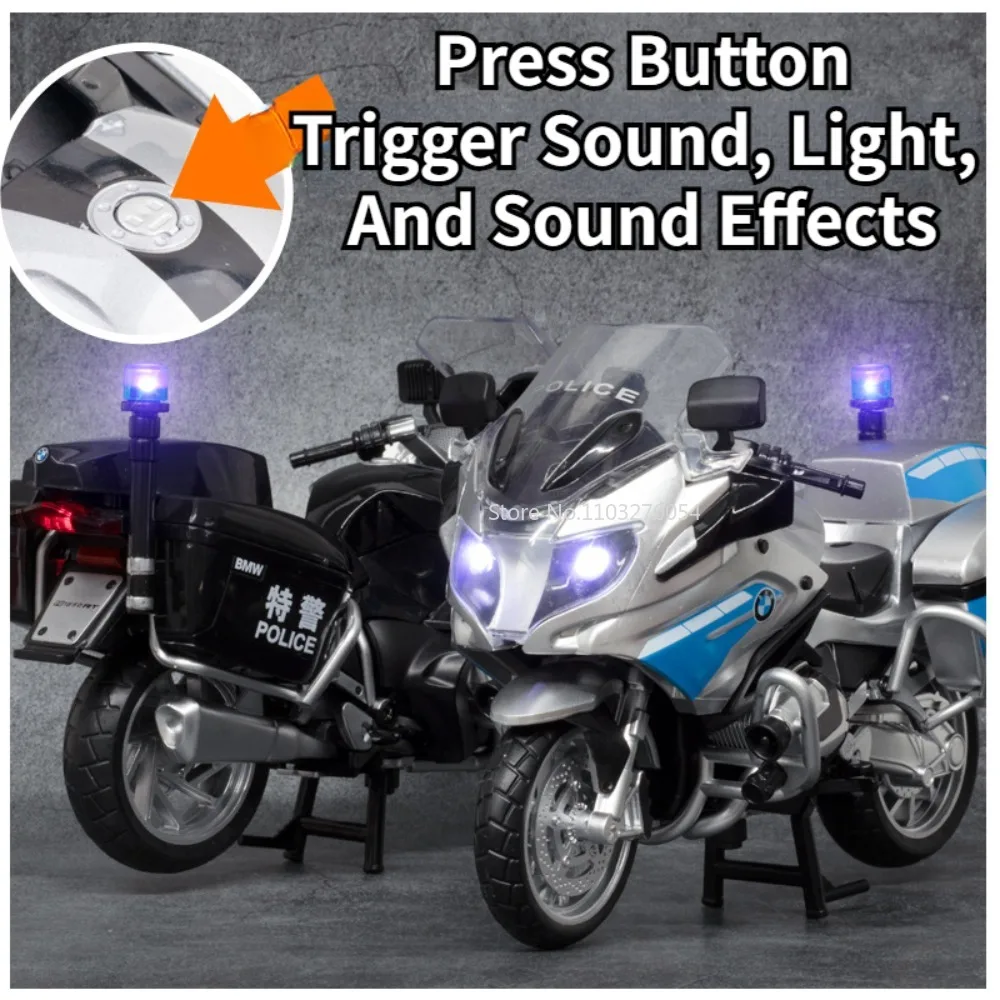 1/12 BMW R1250 RT-P Alloy Motorcycle Toy Cars Models Simulation Sound Light Rear Wheel Suspension Motorbike Toys Kids Collection