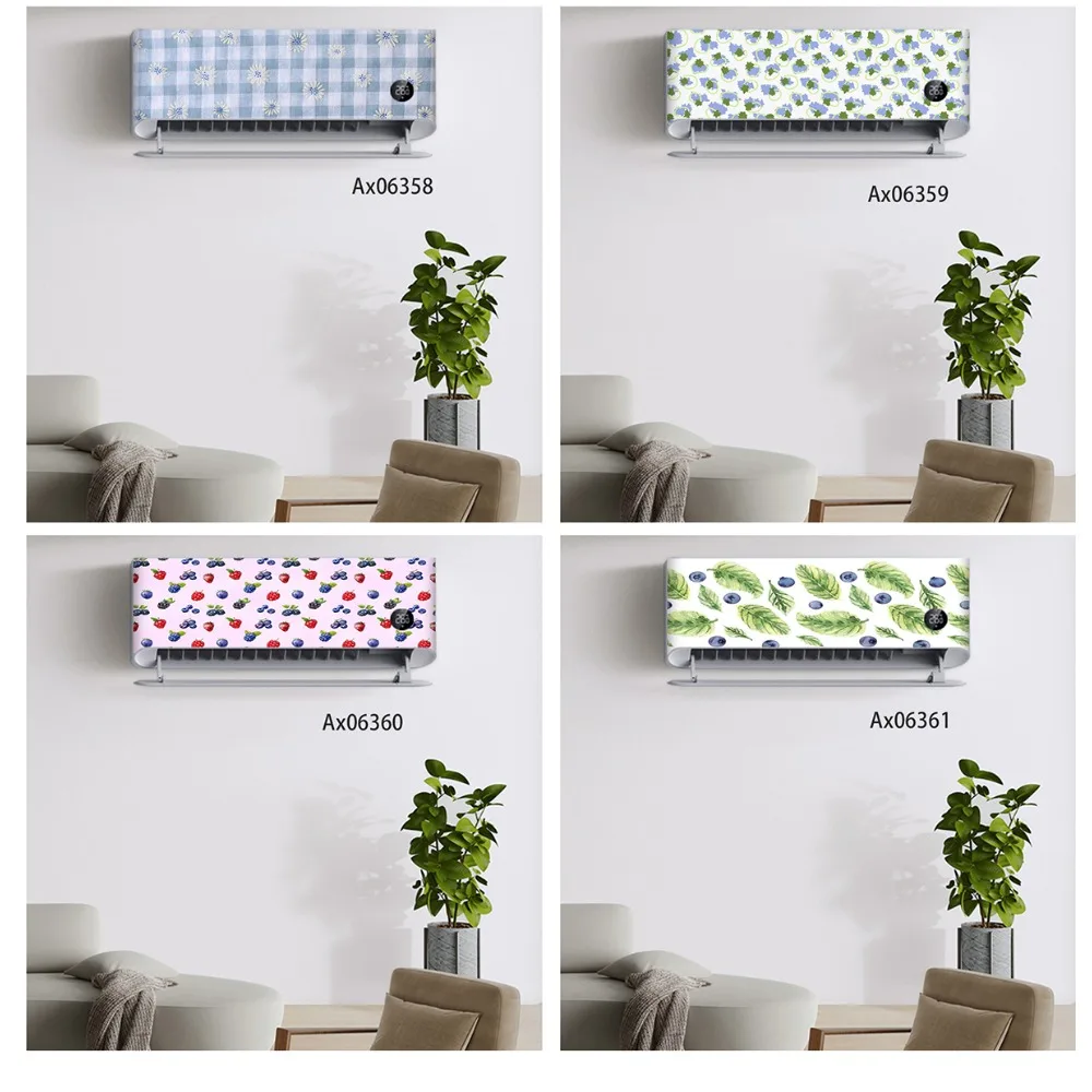 Cute Pastel Fruit Floral Gingham Air Conditioner Sticker Self‑Adhesive Sweet Strawberry Grape Tiny Flower Plaid AC Unit Decor