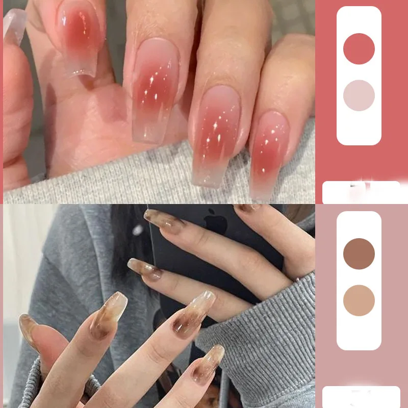 Mix 2 Sets Fake Nails Reusable Stick On Nails Press on Full Cover False Nail Tips with Jelly Stickers Makeup Accessories
