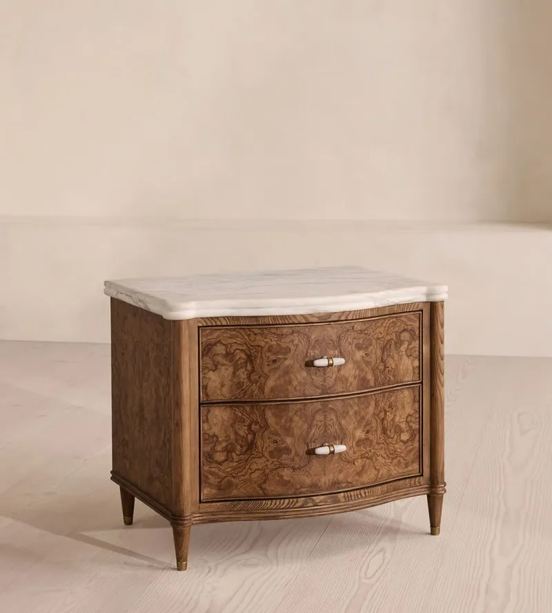 Luxurious Furniture Bedroom Furniture Wooden Nightstands With Two Drawers With Natural Marble