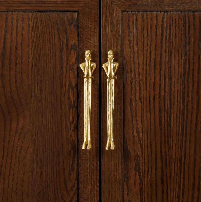 

Nordic Modern Brass Handle Long Drawer Knobs Luxury Copper Cabinet Wardrobe Door Simple Humanoid Design for Home Furniture