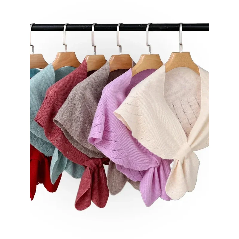 

Women Openwork Small Shawl Wrap Fishtail Elegant French Imitation Wool Knitted Cape Soft Neck Warm Cozy Fashion Scarf
