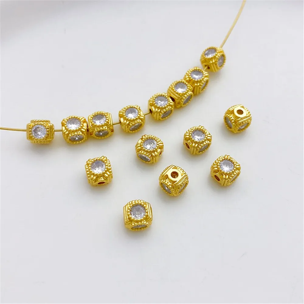 

18K Gold Inlaid Zircon Square Bead Handmade DIY Bead Bracelet Necklace Accessories Materials