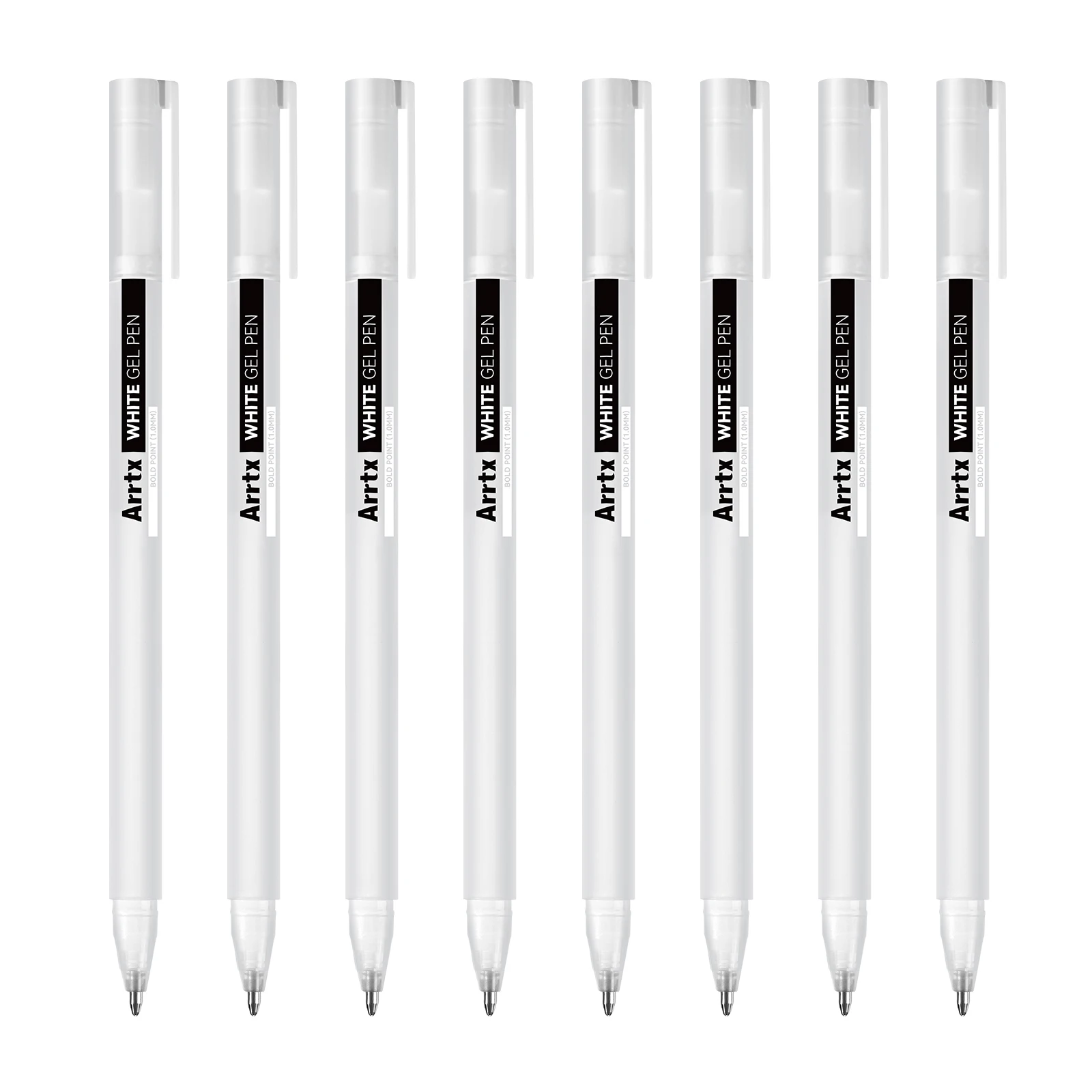Arrtx witte gelpennen, 8 stuks, 1 mm gel-inktpen met fijne punt, ondoorzichtig archiefmateriaal, voor zwart papier, tekenen, schetsen, illustratiekaart