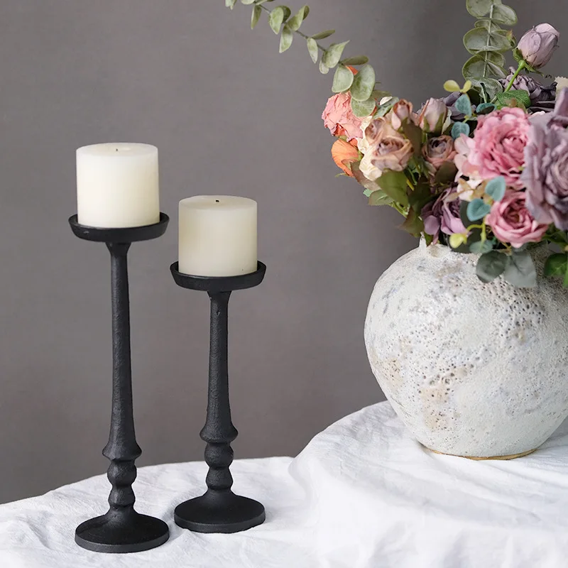 

American cast iron black Roman column candle holder ornament simple candlelight dinner atmosphere props photography props
