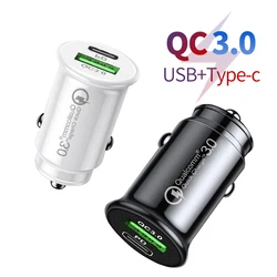 QC3.0 Car Charger Fast Charging Mini Car Lighter PD 20W USB Type C Charger For iPhone 13 12 Xiaomi 12 11 POCO M4 M3 Car Charger