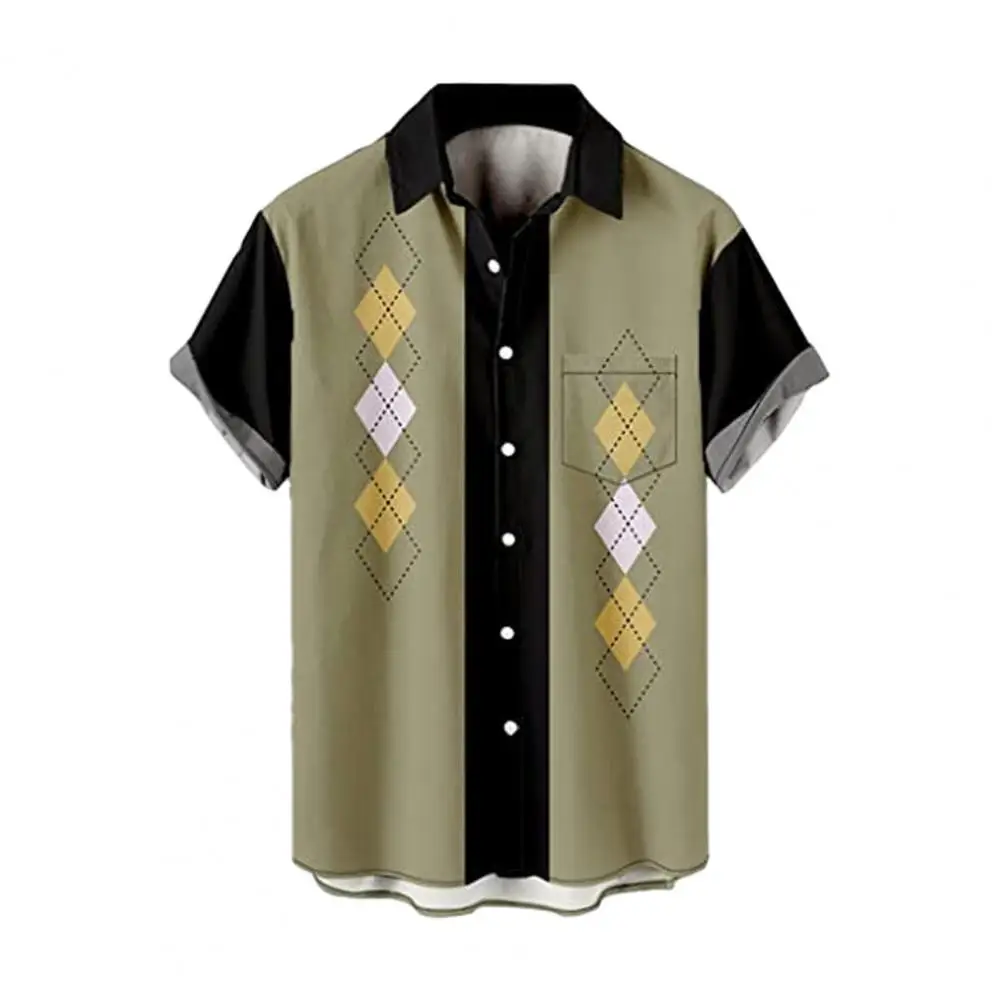 Men Printed Short Sleeve Shirt Men's Poker Print Summer Shirt with Contrast Color Patch Pocket Breathable Top with for Wear