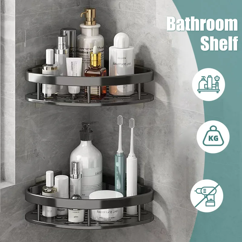 Bathroom Shelf Makeup Storage Organizer Aluminum Alloy Shampoo Rack Shower Shelf Bathroom Accessories No Drill Wall Shelf