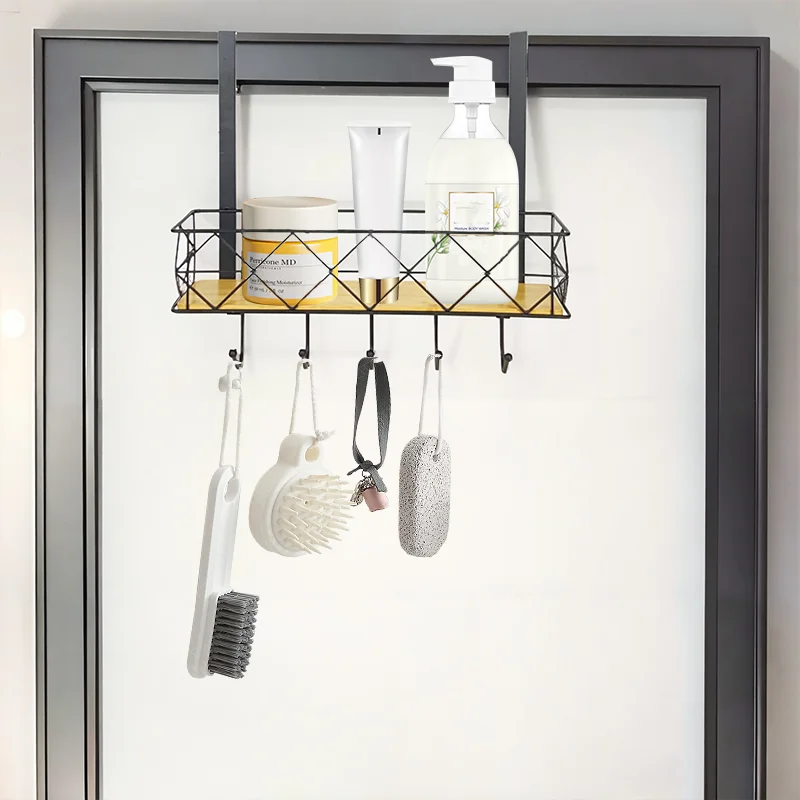 Non-perforated bathroom shelves, kitchen storage, organizing hooks, racks, hanging baskets behind doors, hooks