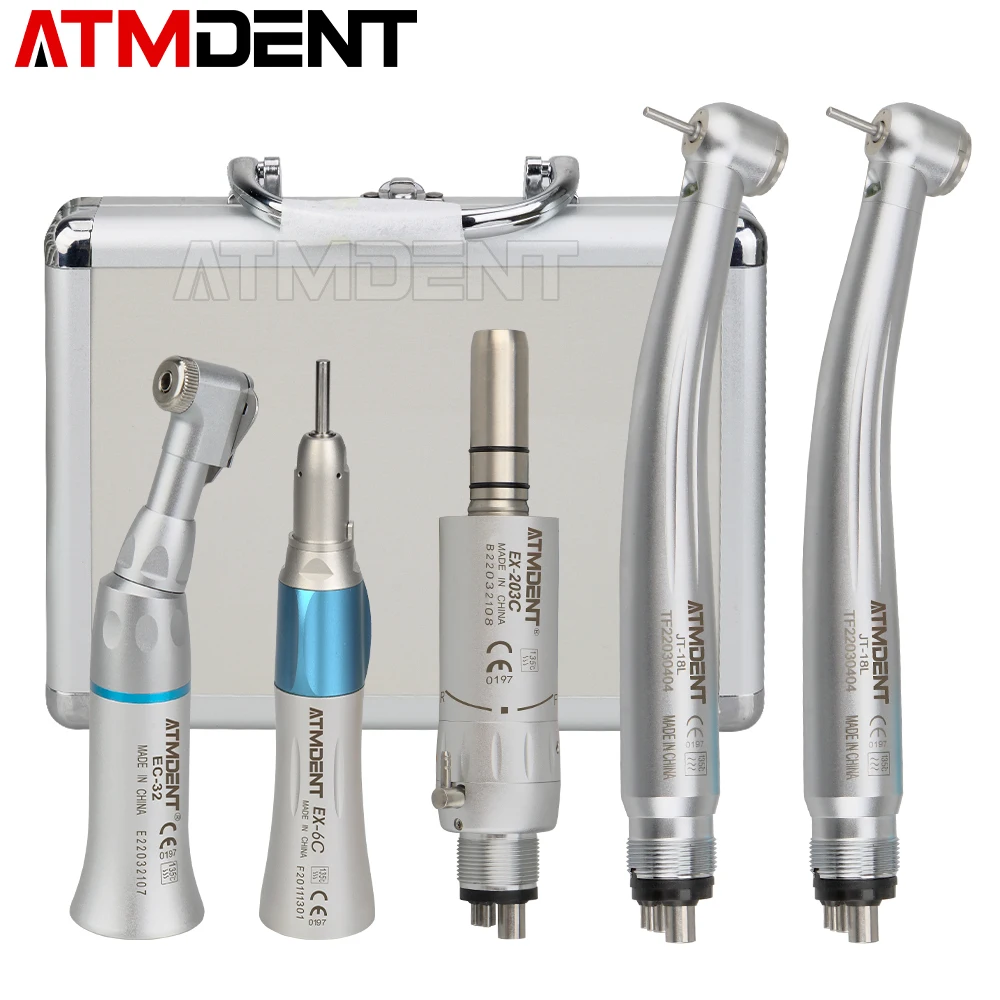 Dental E-Generator Led High & Low Speed Handpiece Kit Standard Head Straight Contra Angle Air Turbine Three Water Spary Fit NSK