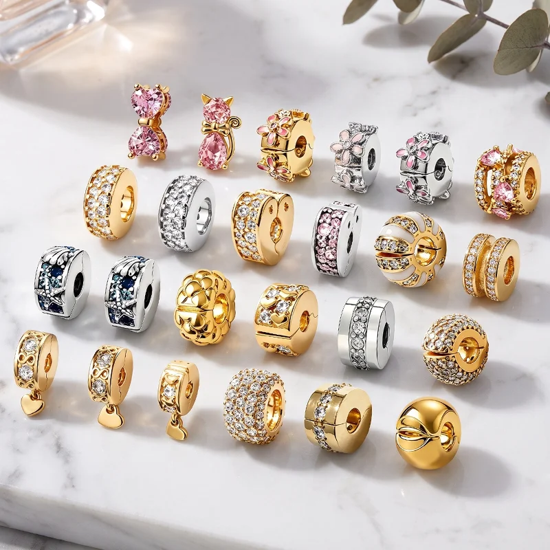 Popular Gold Shiny Positioning Charms Bead Pendant Safety Chain Fit Women's Original Snake Bone Bracelet DIY Jewelry Accessories