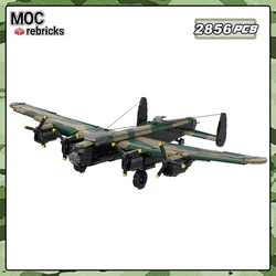 MOC 1:35 Scale Lancaster B MkIII Heavy Bomber Building Blocks Set WW2 Military RAF Four Engine Aircraft Bricks Model Toy Gift