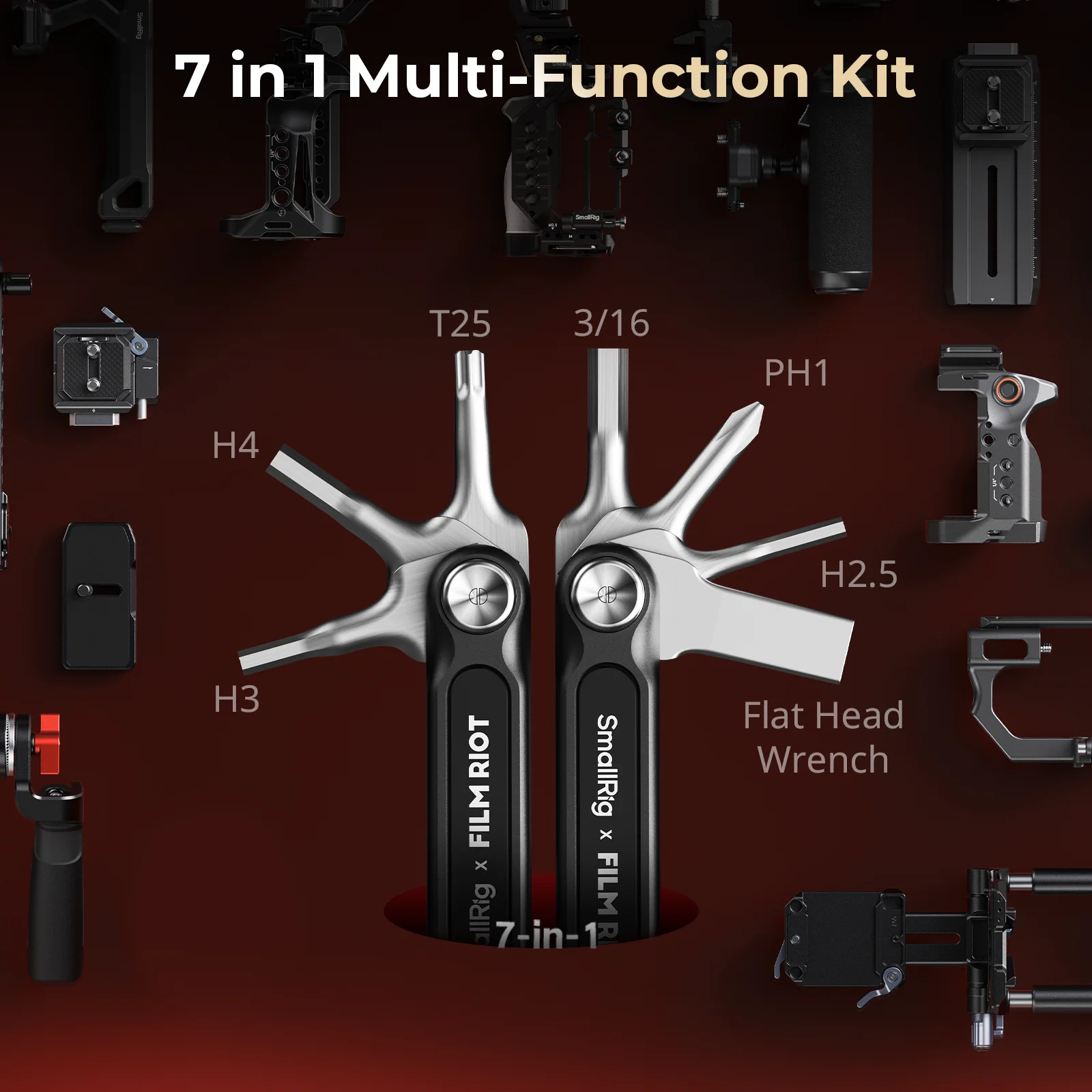 SmallRig x FILM RIOT 7-in-1 Detent Folding Multi-Tool Kit, Universal DSLR Camera Tool Set with Screwdrivers & Hex Key Wrenches