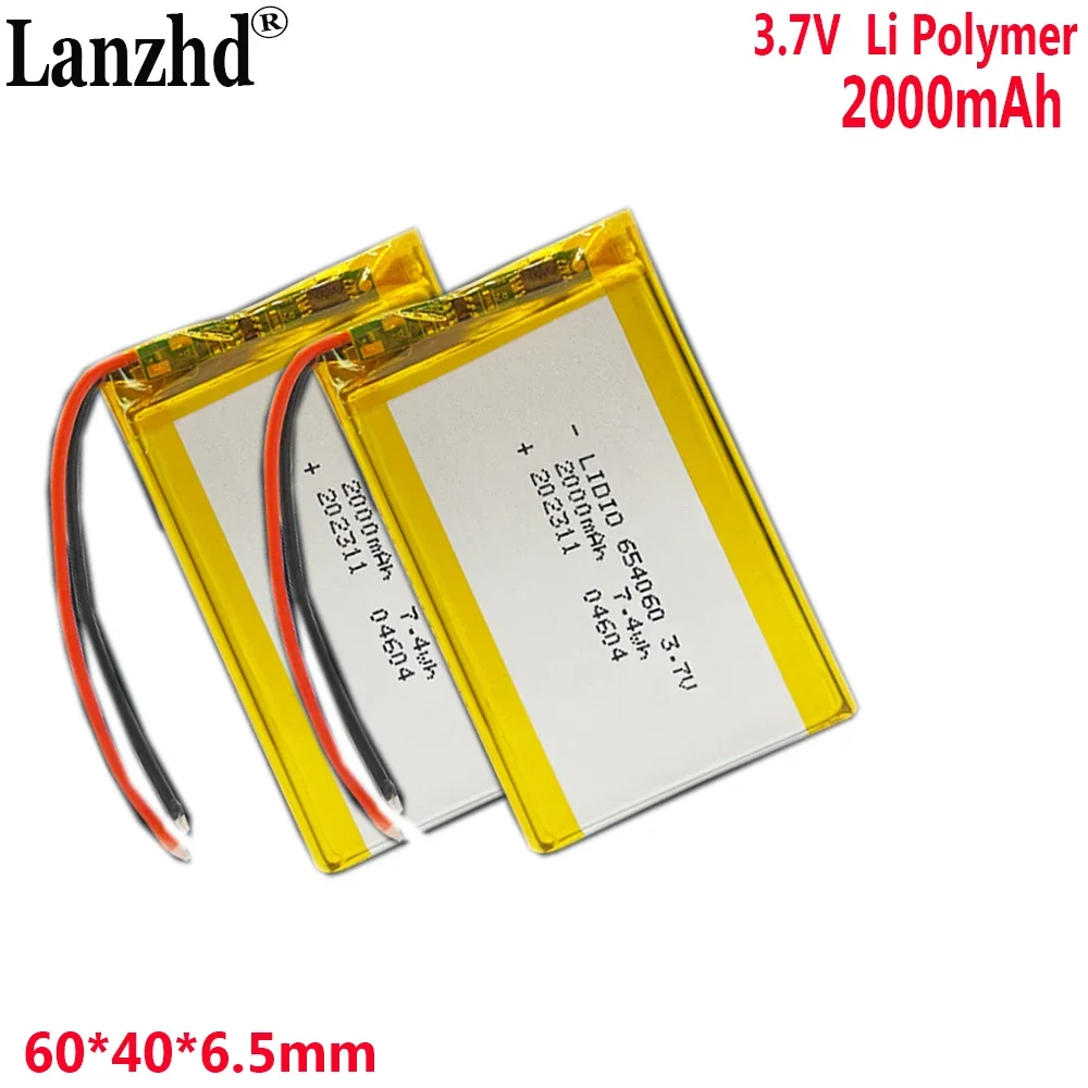 3.7V Polymer Battery 2000mah For audio lighting electric toy power bank Tablet PC PAD PDA Laptop speaker recorder 654060