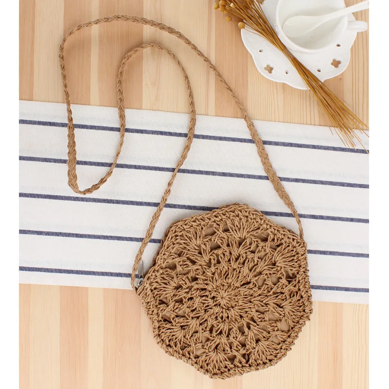 New simple octagonal hollow slung straw bag hand-woven bag summer vacation beach bag