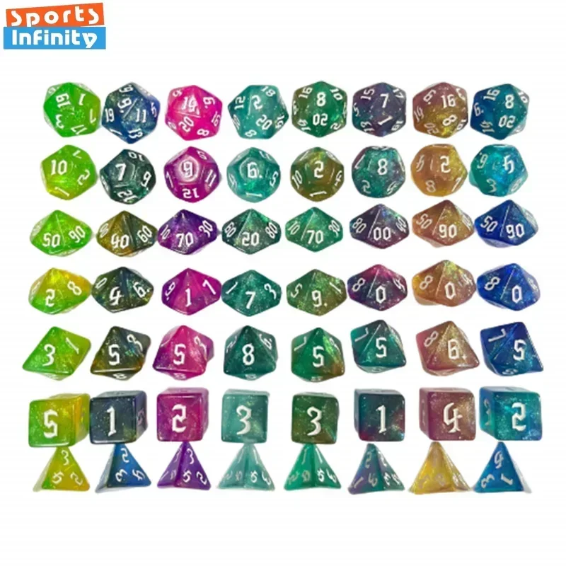 Dados poliédricos de doble color para juegos de mesa, Kit de dados digitales con fuente dorada para TRPG, RPG, D20, D12, D10, D8, D6, D4, 7 piezas,