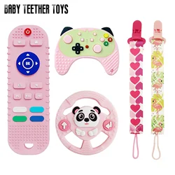 Girls pink teething toys, creative simulation remote control design teether , 3-12 months baby, food-grade silicone material