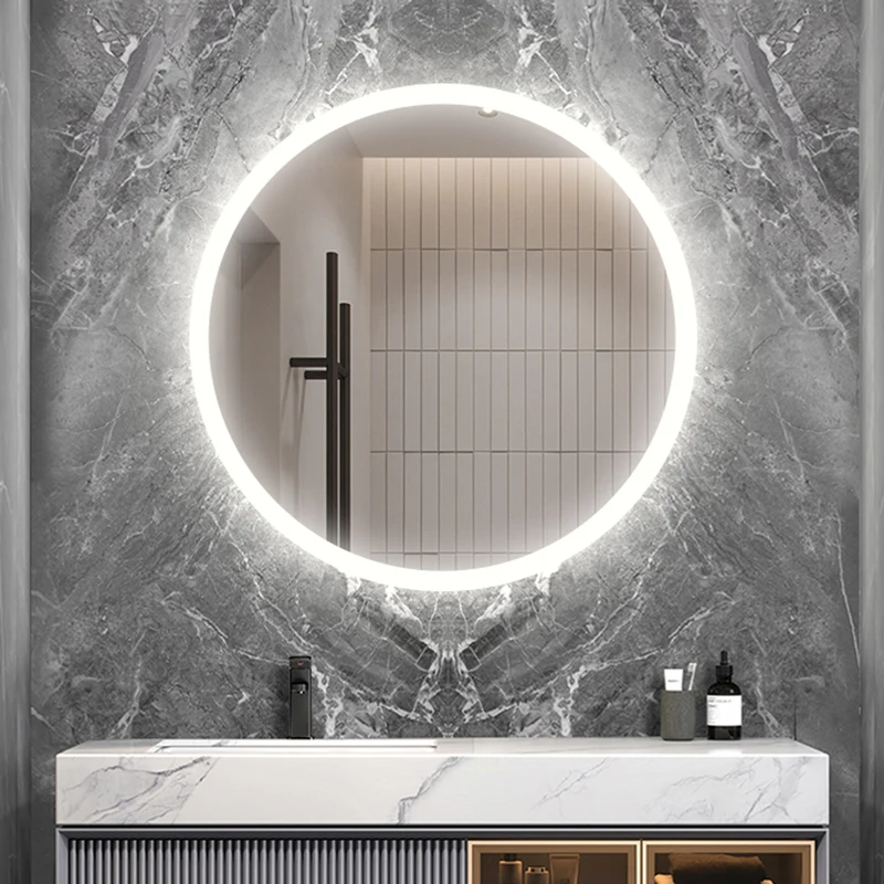 Round Led Bathroom Mirror Nordic Wall Hanging Design Creative Girl Dressing Mirror Vanity Makeup Korean Espejo Household Product