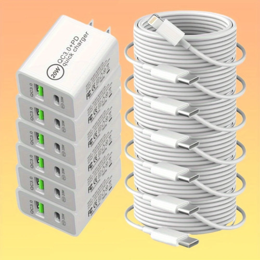 

3/ 6pcs for Iphone QC3.0+PD Charger Fast Wall Charger with 3.3FT USB-C Cable - Rapid Charging for Iphone 14 13 11 12 Pro Max