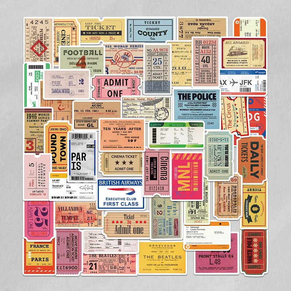 Old Ticket Stubs Retro Decal Stickers Luggage Decoration Graffiti Sticker Phone Stickers Fridge Skateboard Bicycle Stickers