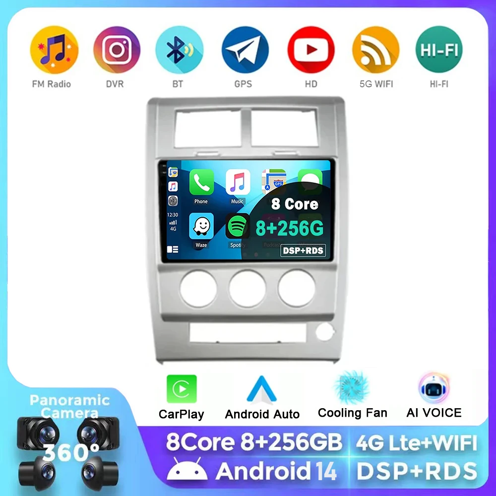 

For Jeep Cherokee KK Liberty 2007 - 2012 Car Radio Multimedia Video Player Navigation GPS 4G Carplay+Auto Android 13 Autoradio