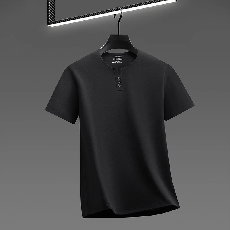 Herren Henley-T-Shirt mit Kurzarm und Dreiknopfleiste aus Atmungsaktivem Stoff für Alltägliche Freizeitkleidung – Detail 12