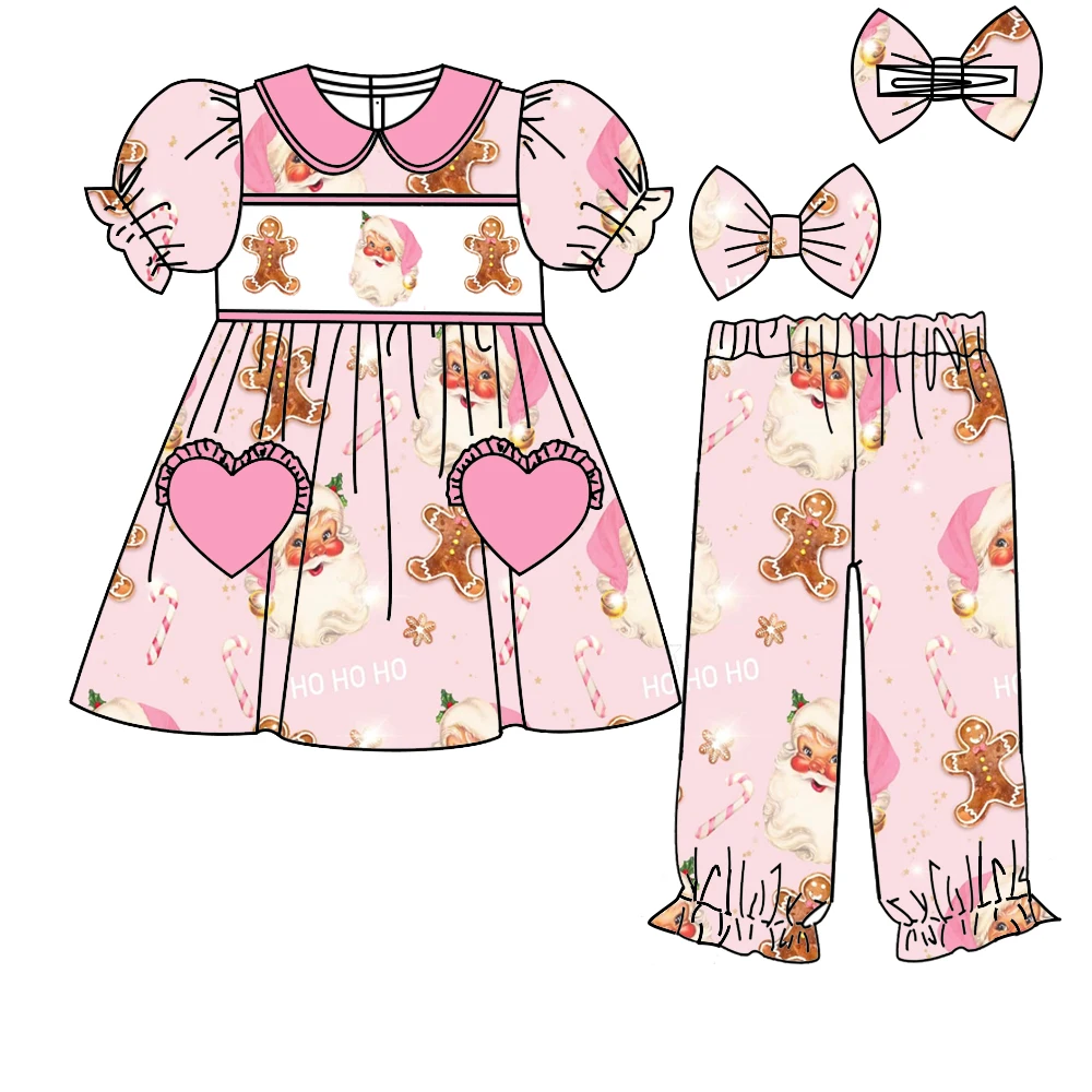 Christmas 3-piece boutique children's set short-sleeved biscuit cartoon print trousers girls boys long-sleeved set pajamas robe
