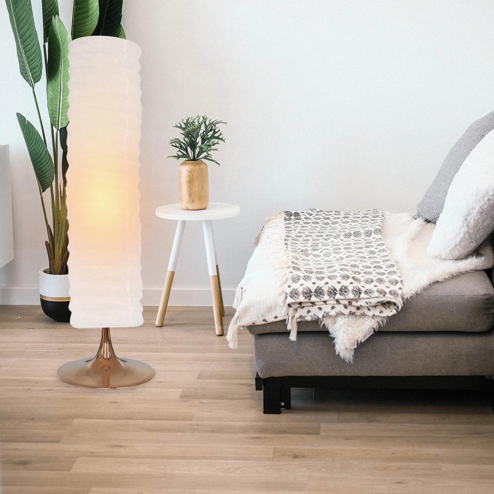 

Beige Foldable Paper Floor Lampshade Japanese Style Light Cover for Living Room Standing Lamp Shade Replacement Light