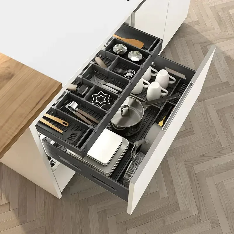 Pull Kitchen Cabinet Double Drawer Type Basket Dish Cupboard Storage Inner Shelf