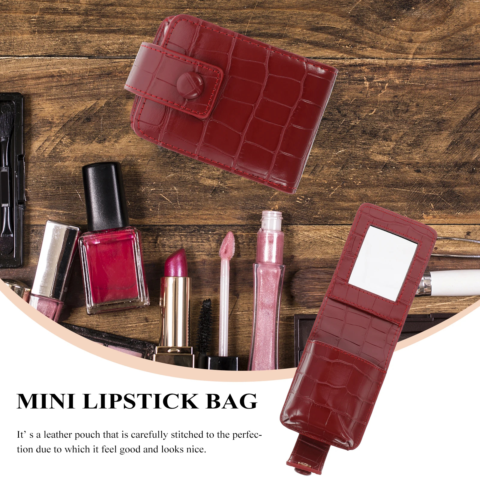 Small PU Lipstick Bag Compact Makeup Pouch Travel Organizer with Mirror Mini Case for Women Girls Gift Birthday