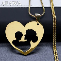 Mom and Baby Love Heart Necklace for Women Men Silver Color Stainless Steel Mother Family Necklaces Jewelry colares 2698GD-QKC