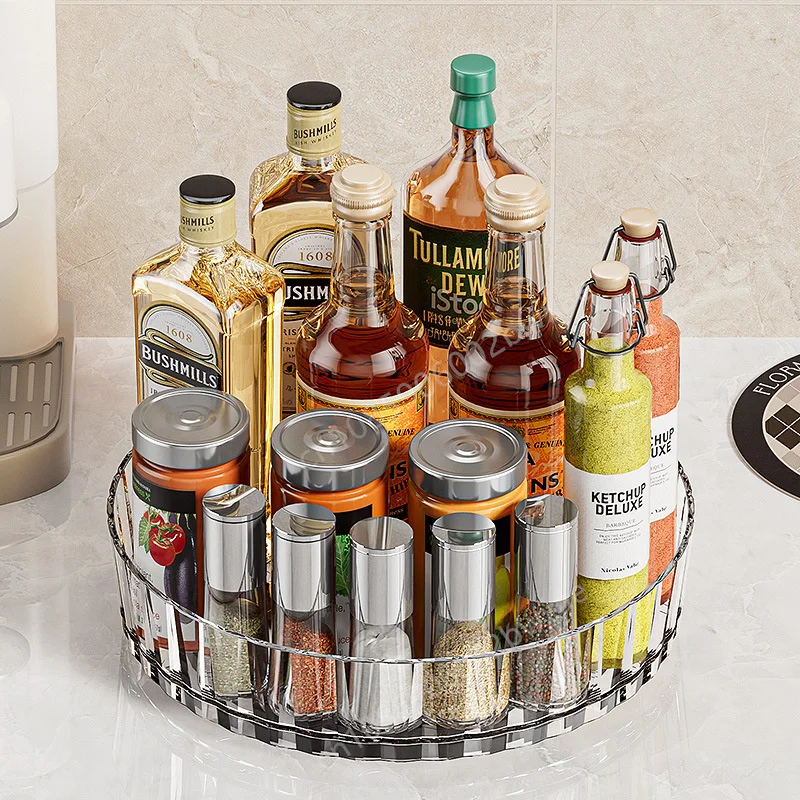 360 Rotating Tray Spice Rack Pantry Cabinet Turntable With Base Storage Bin Kitchen Organizer For Seasoning Cosmetic Storage Box