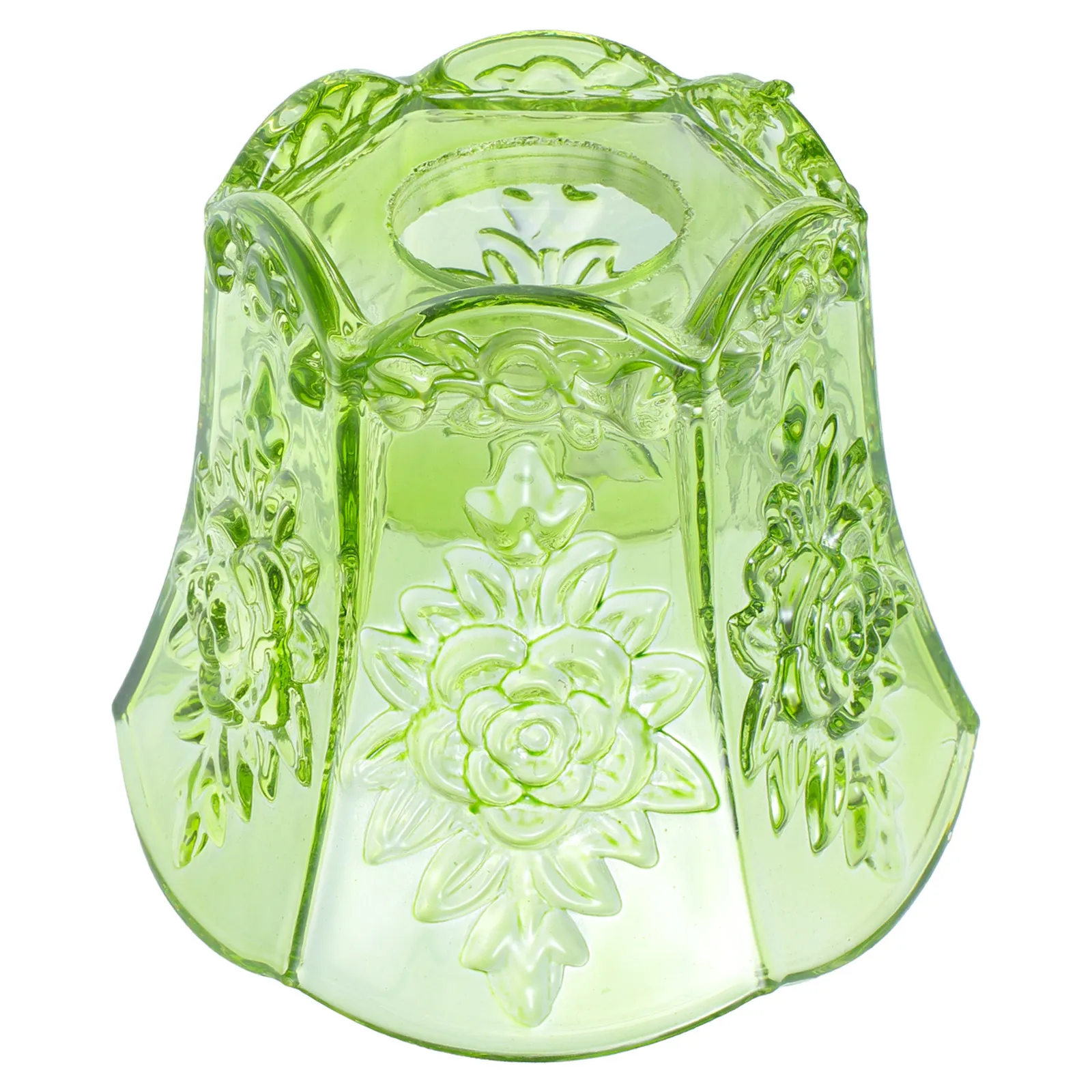 Small Green Glass Rose Lampshade Mini Vintage Floral Style D15cm H12cm Decorative Replacement for Table Floor Wall Chandelier