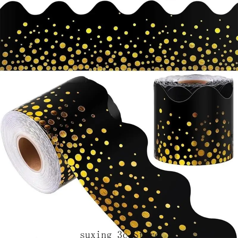 

59ft Long Bulletin Board Border Trim Gold Foil Dot Border Trim Wall Sticker for Classroom Notice Board Chalkboard Border